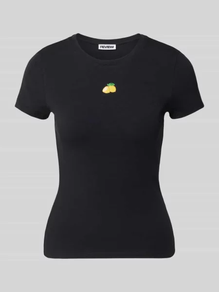 T-shirt o kroju slim fit z wyhaftowanym motywem model Fruity' Review czarna