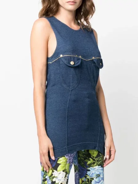 Top Versace Pre-owned bez rukávů s kapsami s klopami modrý
