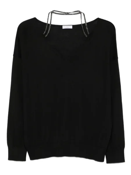 Sweter Brunello Cucinelli z dekoltem w serek czarny