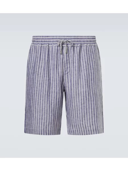 Lněné pruhované bermudy Fedeli modré