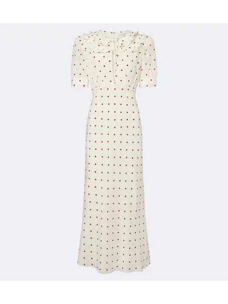 Rochie midi Alessandra Rich de mătase cu buline cu volane alb