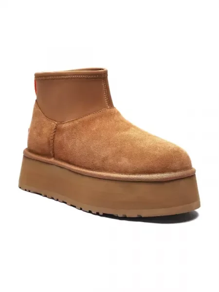 UGG Bőr hótaposó Classic Mini Dipper gyapjú hozzáadásával barna