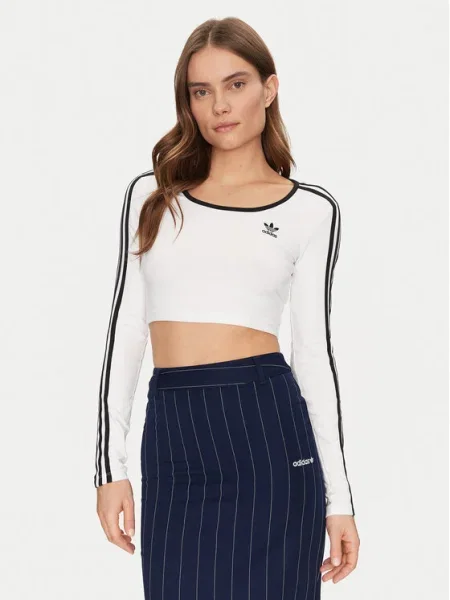 Блуза с дълги ръкави adidas Originals 3S LS CROP бяло