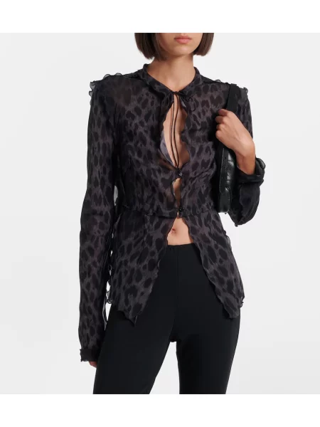 Bluză Gucci de mătase cu imagine cu model leopard negru