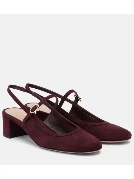 Pantofi cu toc Gianvito Rossi din piele de căprioară slingback bordo