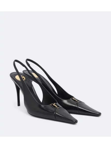 Bőr nyitott sarkú körömcipő Saint Laurent fekete