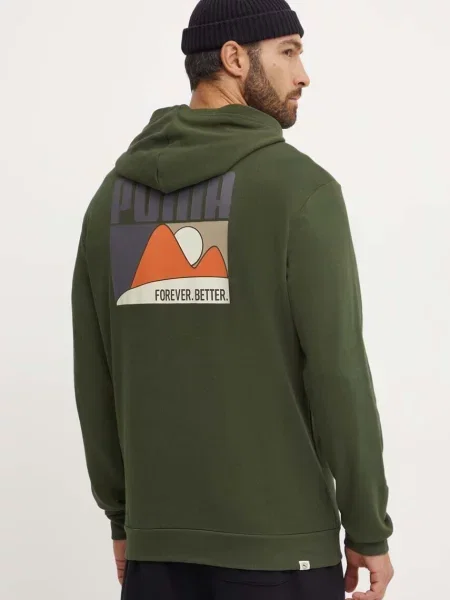 Puma bluza zielony z kapturem z aplikacją