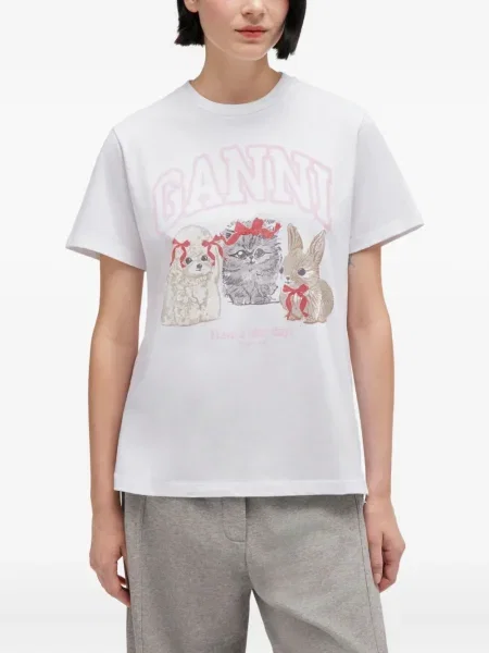 Tricou Ganni din jerseu alb