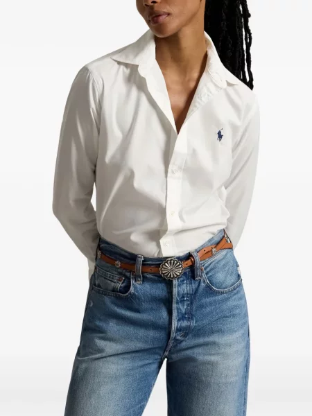 Вълнена поло тениска Polo Ralph Lauren с връзки с принт синьо