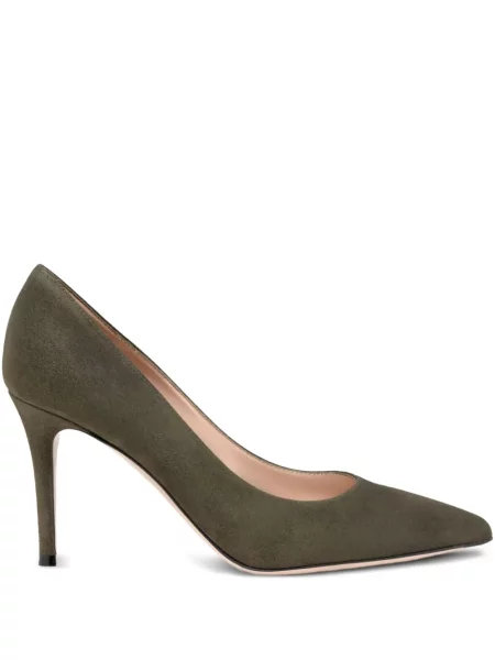 Pantofi cu toc Gianvito Rossi din piele de căprioară verde