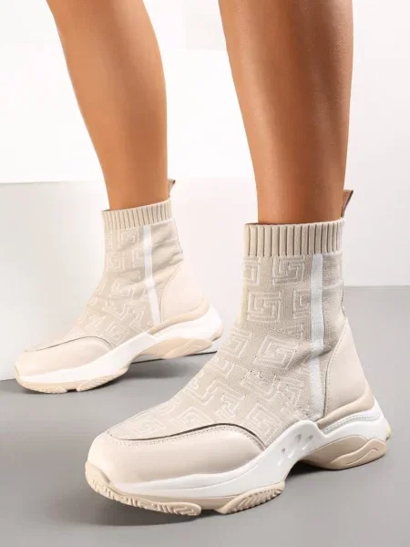 Sneakerși Șosete pe Talpă Groasă Plată Parnelia bej