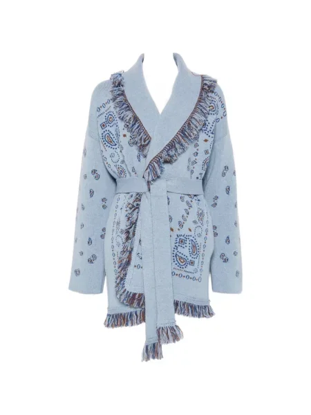 Cardigan Alanui cu franjuri cu model paisley albastru