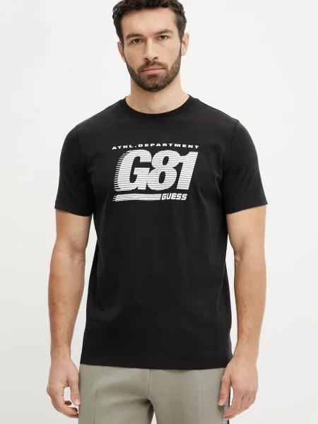 Тениска Guess CORMS с принт черно