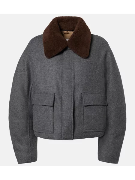Geacă cu puf Brunello Cucinelli din lână alpaca gri