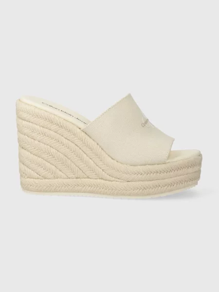 Чехли Calvin Klein Jeans SLIDE WEDGE ROPE SANDAL ML BTW бежово