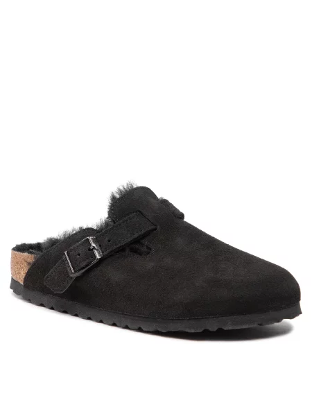 Тапочки Birkenstock из овчины черные