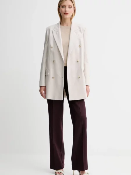 Піджак з вовною BOSS двобортний однотонний бежевий