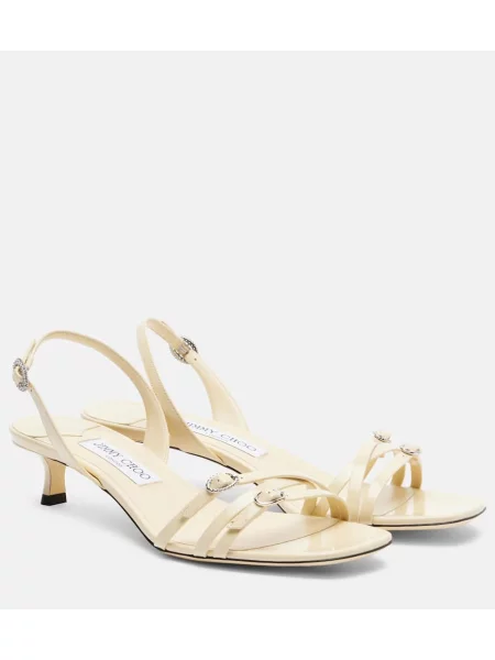 Usnjene lakirane sandali Jimmy Choo z odprtimi petami bela