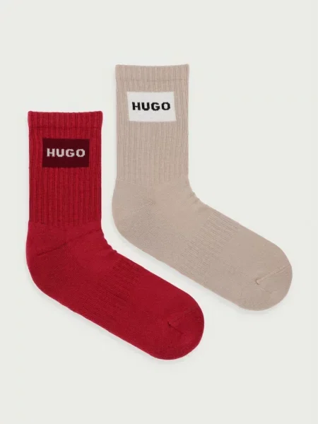 HUGO ponožky s bavlnou 2P QS RIB LABEL CC W červená
