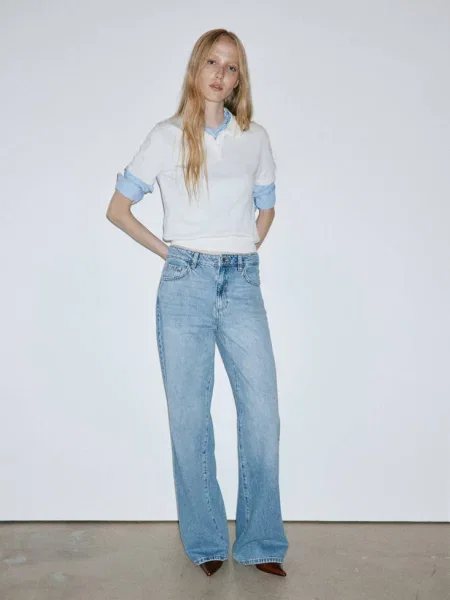 Jeansy Danila wide leg z wysokim stanem średni Kobieta 32 MANGO niebieski