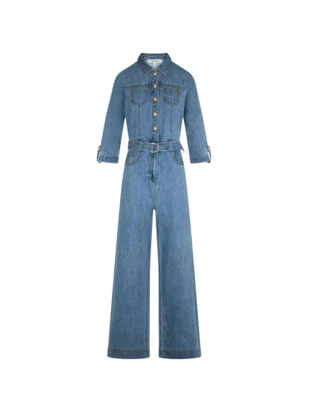 Salopetă de blugi Morgan De Toi lungă cu picior lat albastru