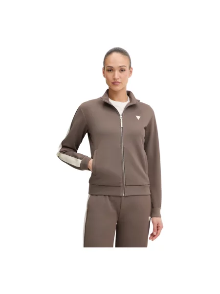 Lniana bluza rozpinana Guess brązowa