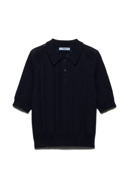 Scurt tricou polo Prada ajurat albastru