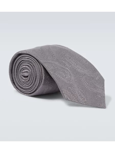 Svilena kravata Brunello Cucinelli s paisley potiskom siva