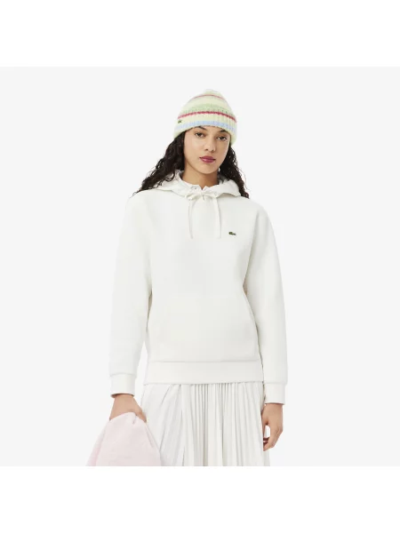 Lacoste Bluza Z Kapturem Z Piki Kremowa biała