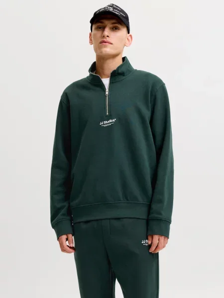 JACK & JONES Mikina JJESoho tmavozelená biela