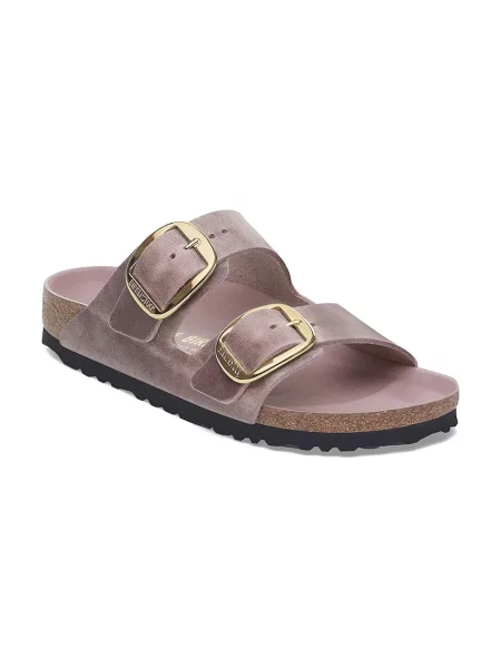 Klapki Birkenstock skórzane na sprzączkę fioletowe