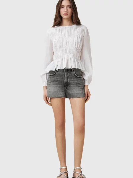 AllSaints szorty jeansowe TATE gładkie high waist szary