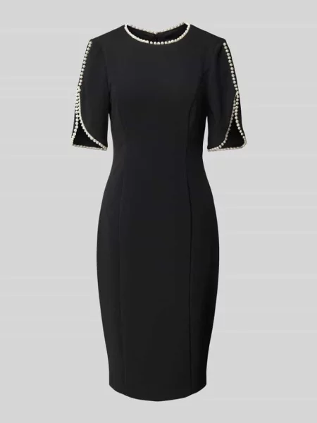 Sukienka koktajlowa o długości do kolan z ozdobnymi perełkami Adrianna Papell czarna