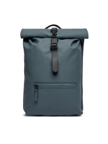 Раница Rains Rolltop Rucksack синьо голям с изчистен дизайн сиво