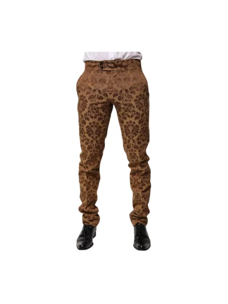 Skinny spodnie Dolce And Gabbana w kwiatki z dżetami brązowe