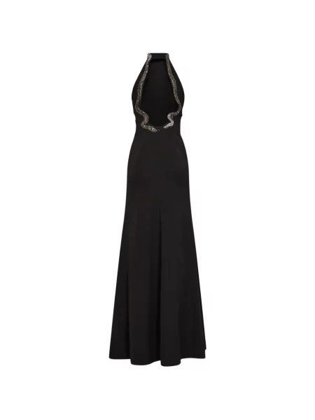 Rochie maxi Alina cu broderie cu model piele de șarpe negru