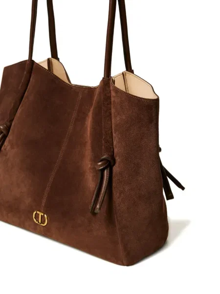 Geantă Twinset din piele de căprioară maro