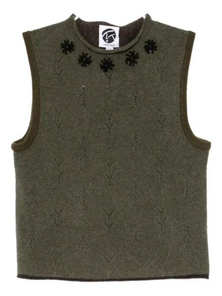 Елек Yanyan Knits бродиран на цветя зелено