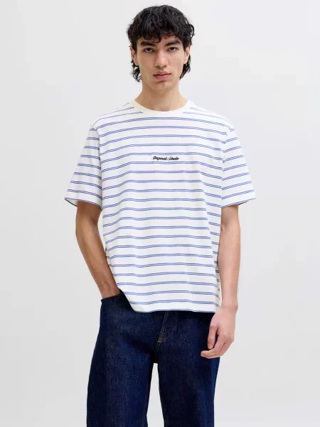 JACK & JONES Tričko JORNorrebro modrá / čierna biela