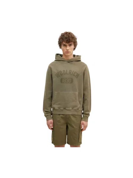 Bluza z kapturem Woolrich z kapturem z logo zielona