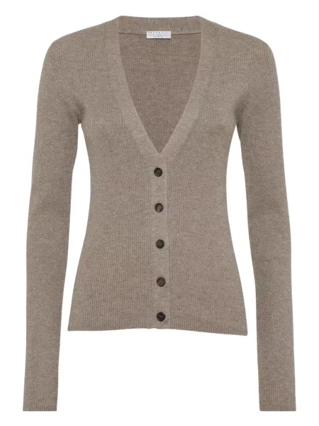 Cardigan Brunello Cucinelli cu decolteu în V maro