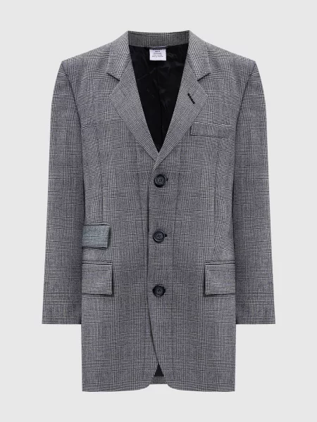 Жакет з вовни в клітинку з нашивкою логотипа Vetements сірий
