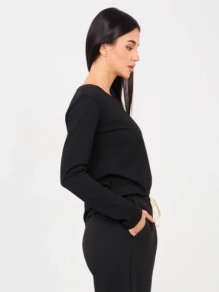 Bluză Rue Paris cu mâneci lungi lungă negru