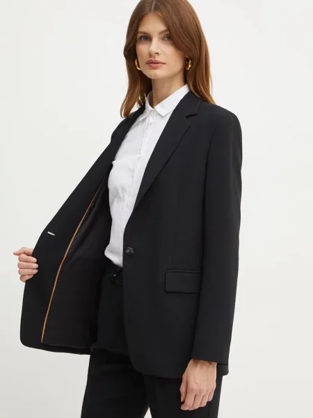 Однотонный пиджак Boss однобортный черный