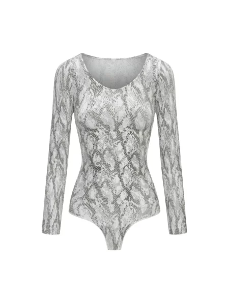 Cfab Alakformáló body Bodysuit Sculpting Shapewear Longsleeve mit String piszkosfehér