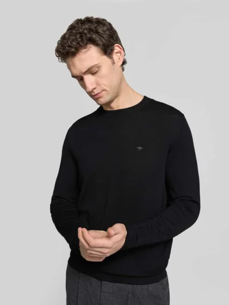 Sweter z dzianiny z wełny z okrągłym dekoltem Fynch-hatton czarny