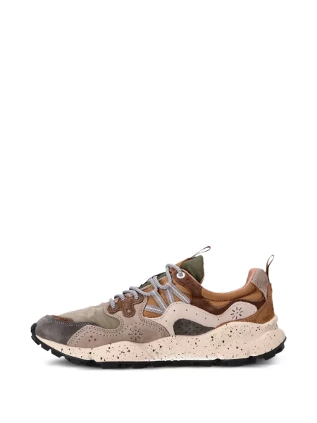 Sneakerși Flower Montain din piele cu model floral maro