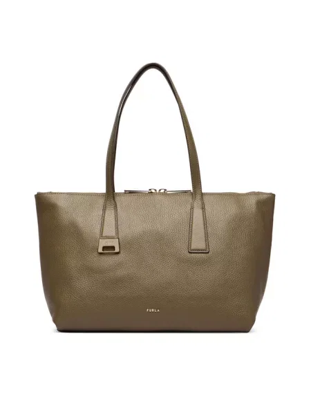Furla torebka shopper skórzana Olivia M Tote zielona