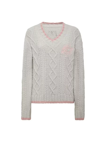 Sweter Philipp Plein z dekoltem w serek szary