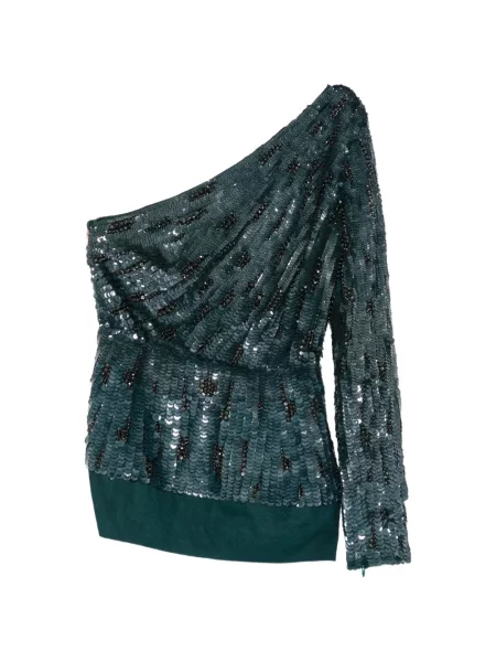Top Elie Saab cu paiete cu un umăr gol verde